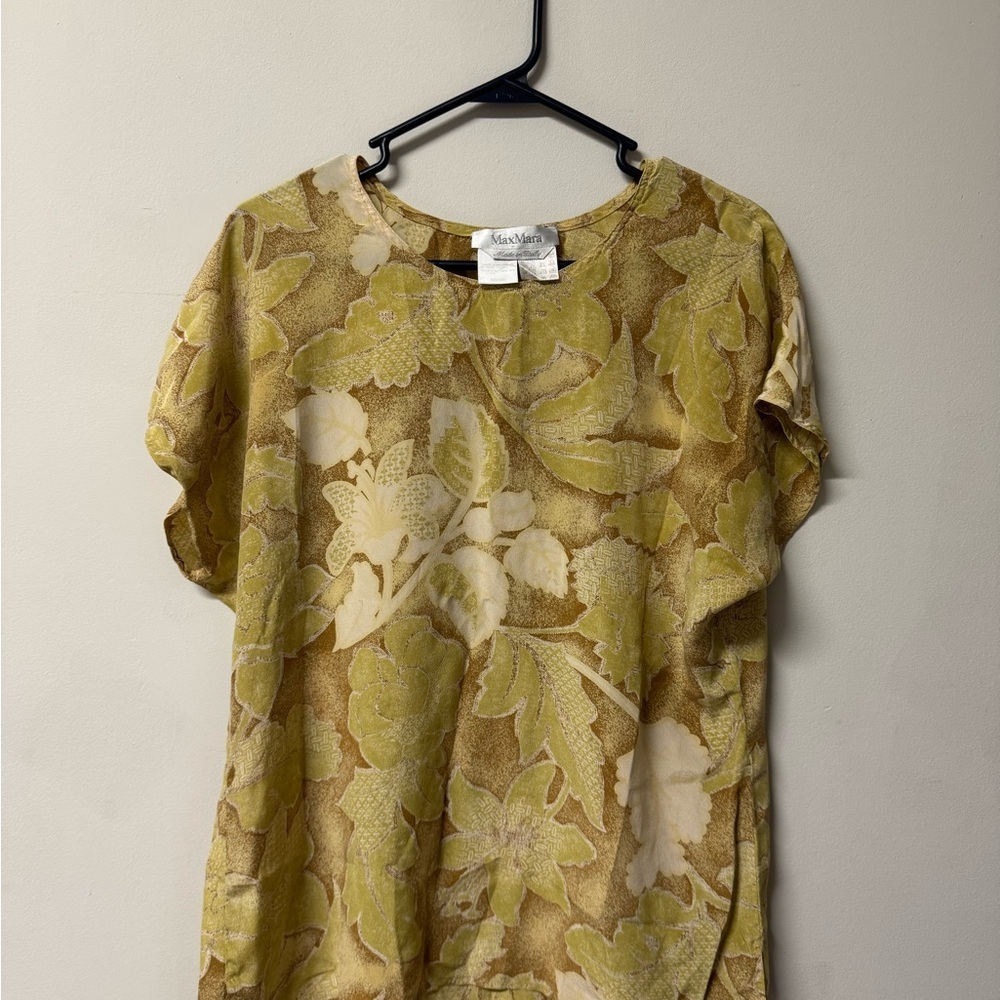 MaxMara Green and Cream Floral Short-Sleeve Blouse